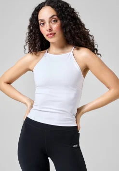 Built-In-Bra Halterneck Tank - White