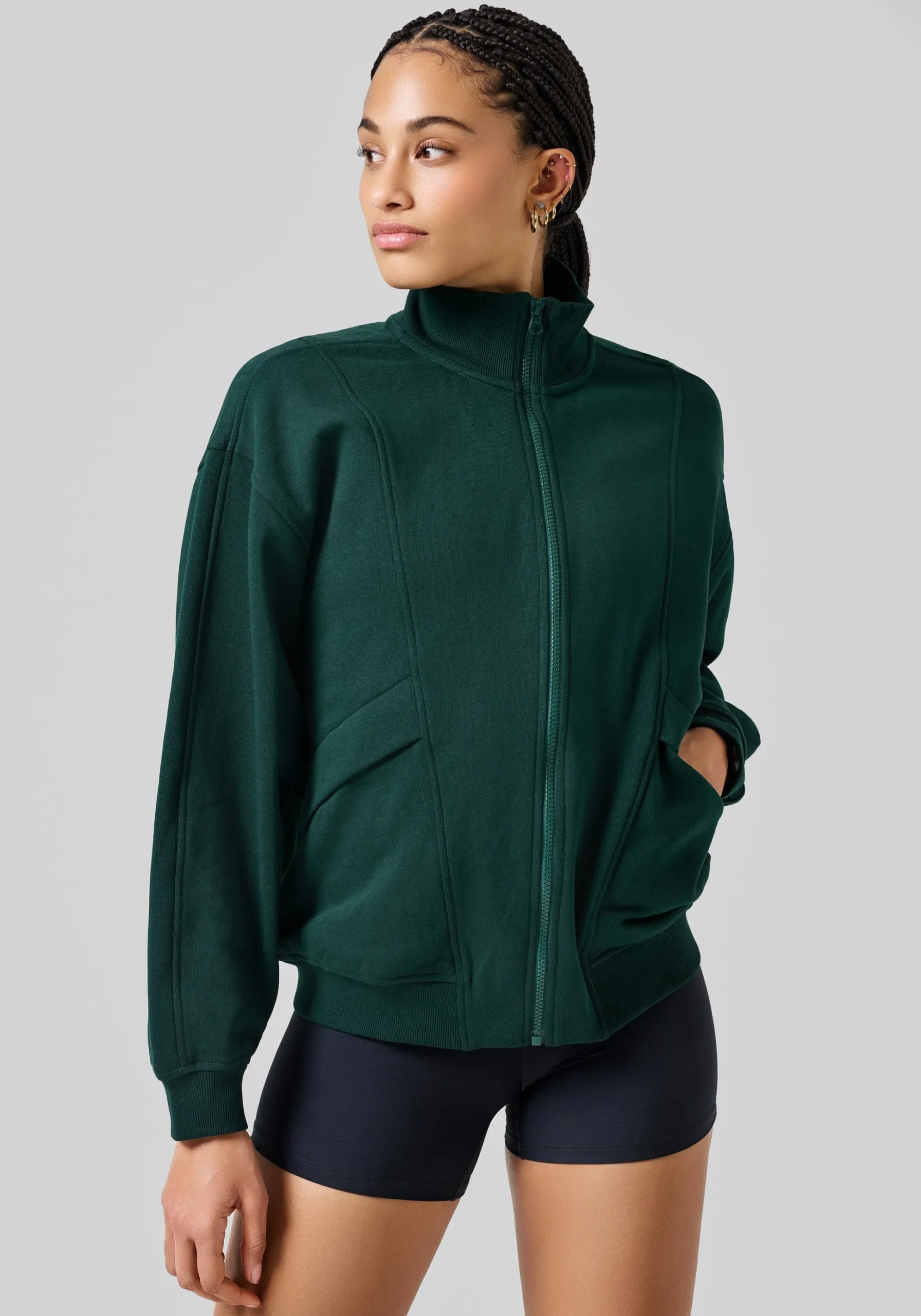 Comfy Full Zip Sweater - Dark Pine