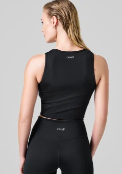Crease Sleeveless Crop Top - Black