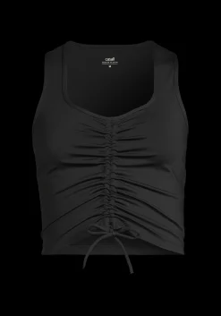 Crease Sleeveless Crop Top - Black