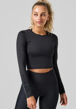 Graphic Crop Long Sleeve - Black