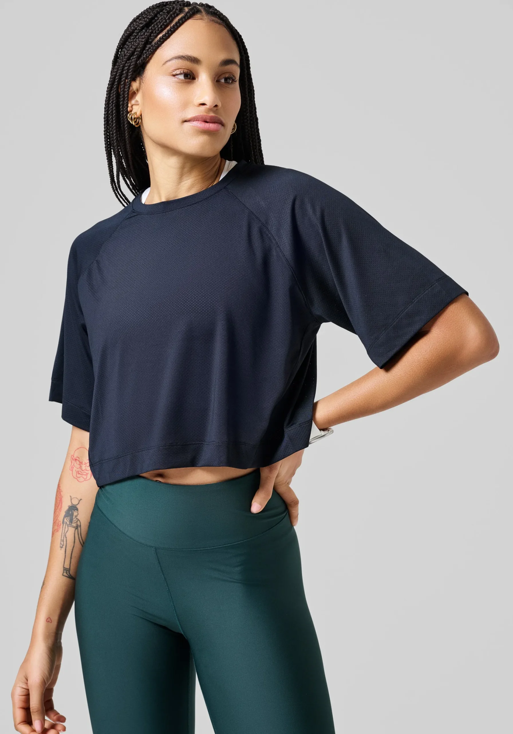 Laser Mesh Crop Tee - Black