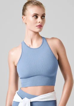 Multi Rib Seamless Padded Sports Top - Sense Blue