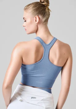 Multi Rib Seamless Padded Sports Top - Sense Blue