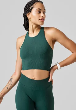 Multi Rib Seamless Padded Sports Top - Dark Pine