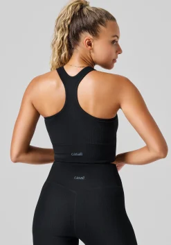 Multi Rib Seamless Padded Sports Top - Black