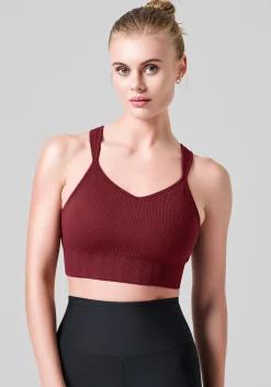 Seamless Rib Padded Sports Bra - Evening Red