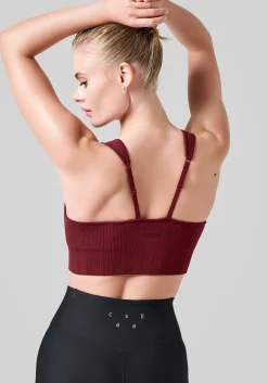 Seamless Rib Padded Sports Bra - Evening Red