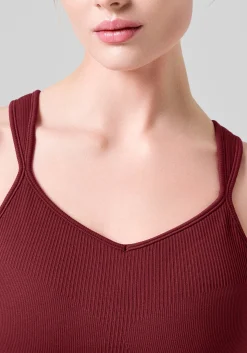 Seamless Rib Padded Sports Bra - Evening Red