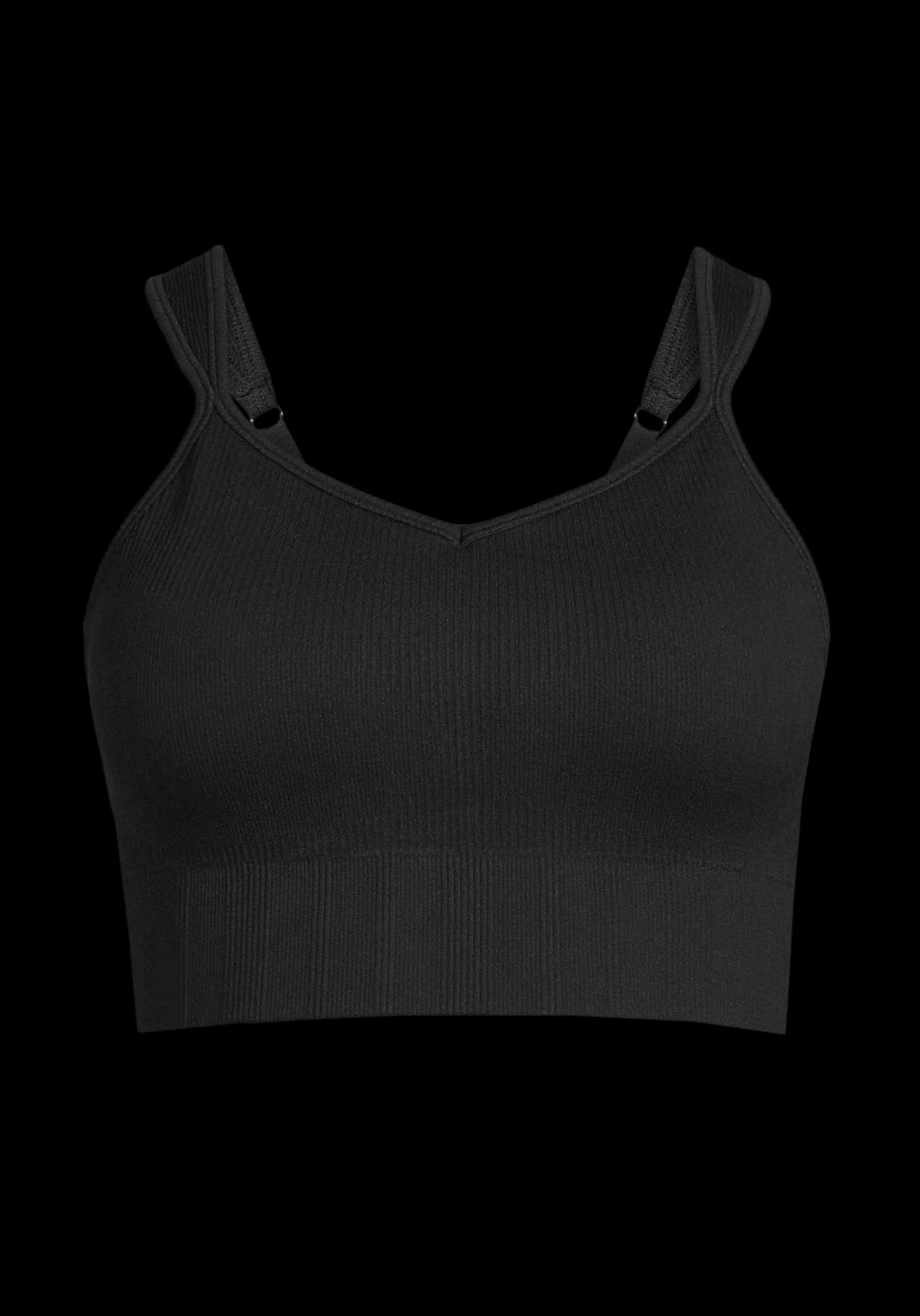 Seamless Rib Padded Sports Bra - Black