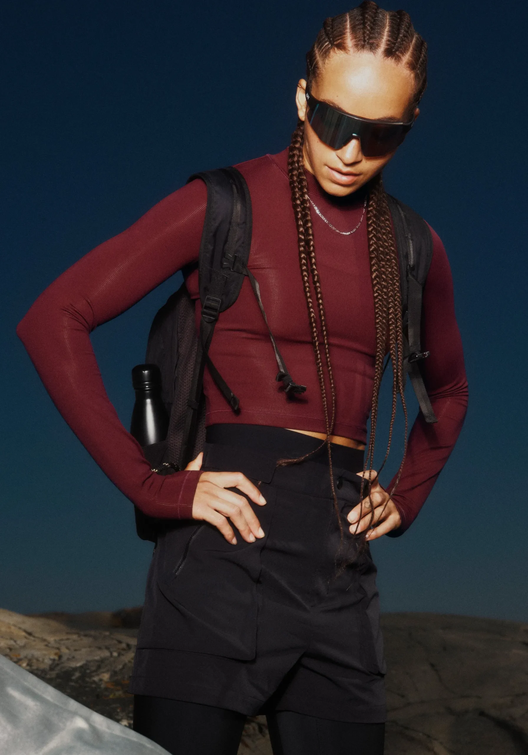 Soft Rib Mock Neck Long Sleeve - Evening Red
