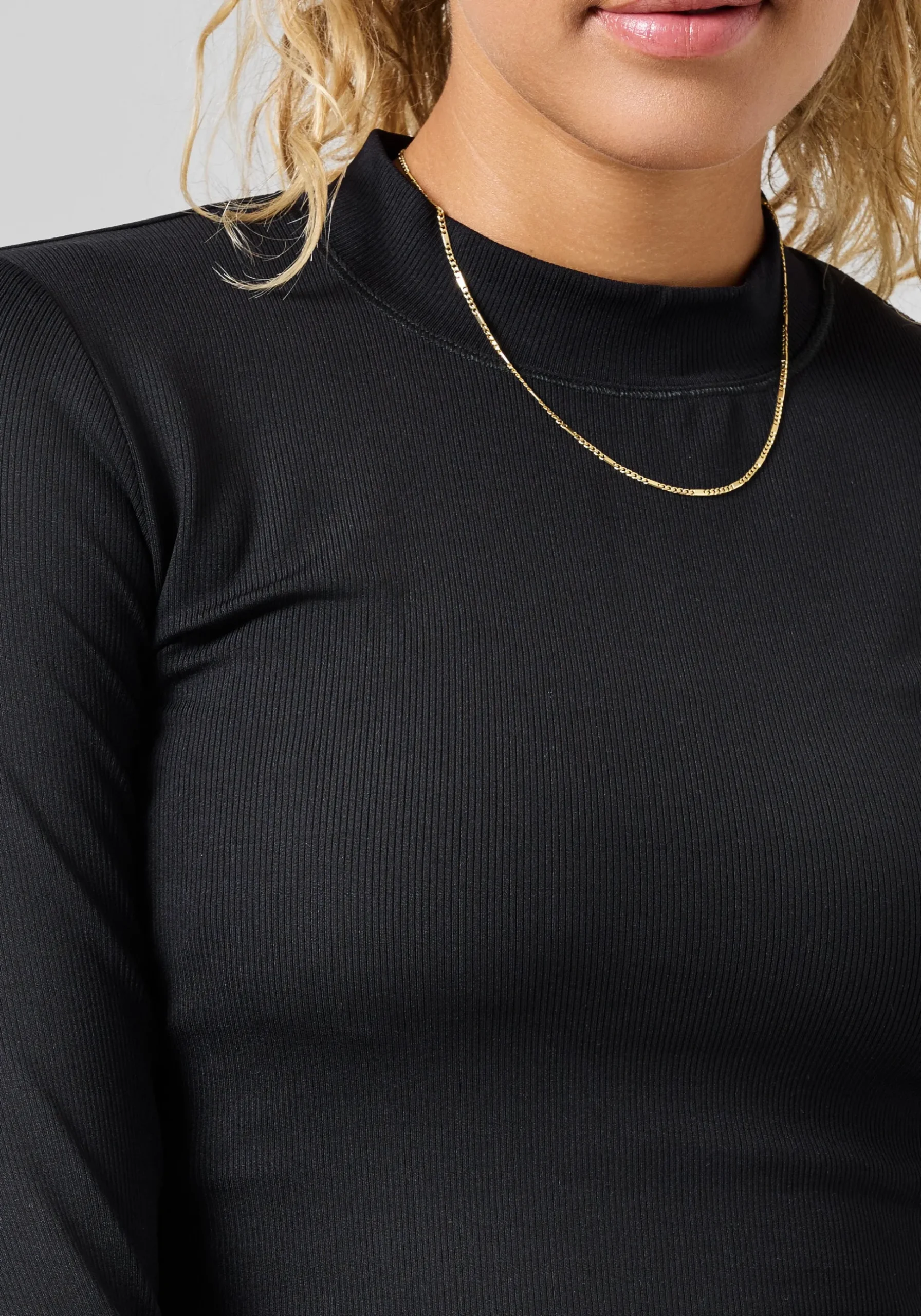 Soft Rib Mock Neck Long Sleeve - Black